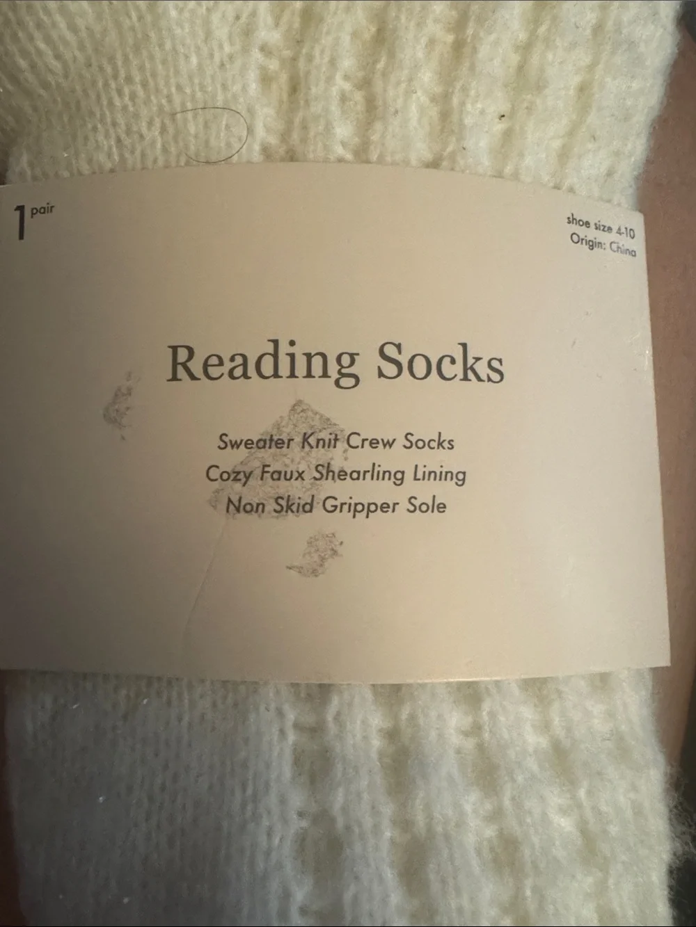 Reading Socks Cozy Sweater Knit Crew Socks - Cream
